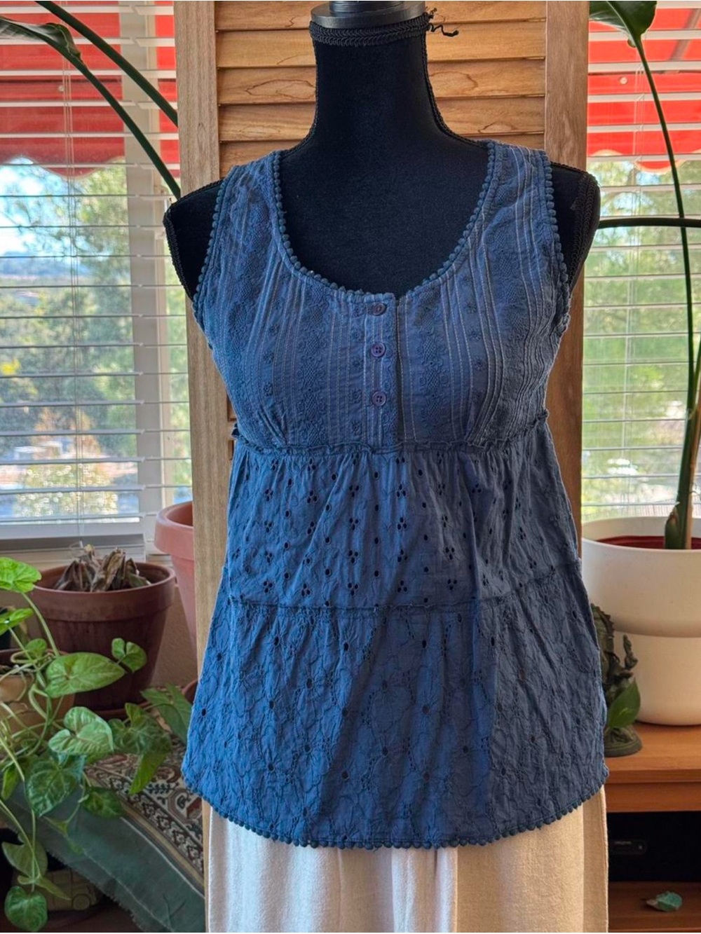 Prana Navy Eyelet Sleeveless Camisole